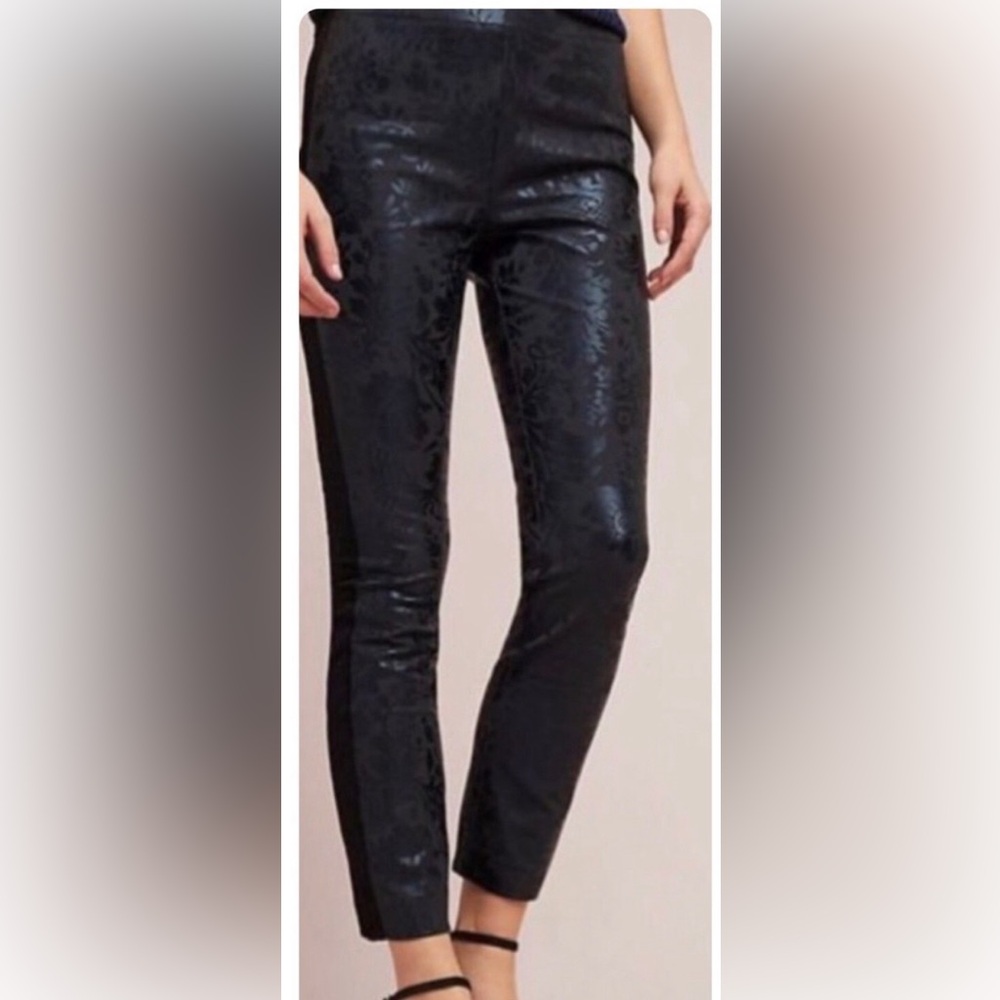 Anthropologie The Essential Skinny Midnight Black Patterned Pants